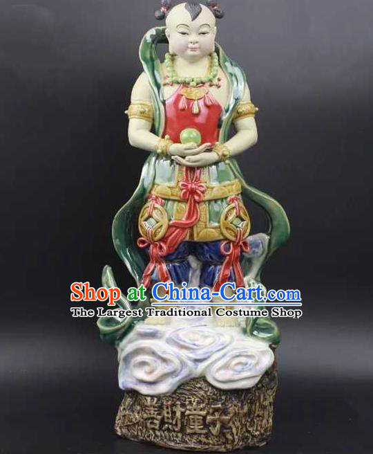 Chinese Handmade Hong Hai Er Statues Shi Wan Ceramic Shan Cai Tong Zi Craft