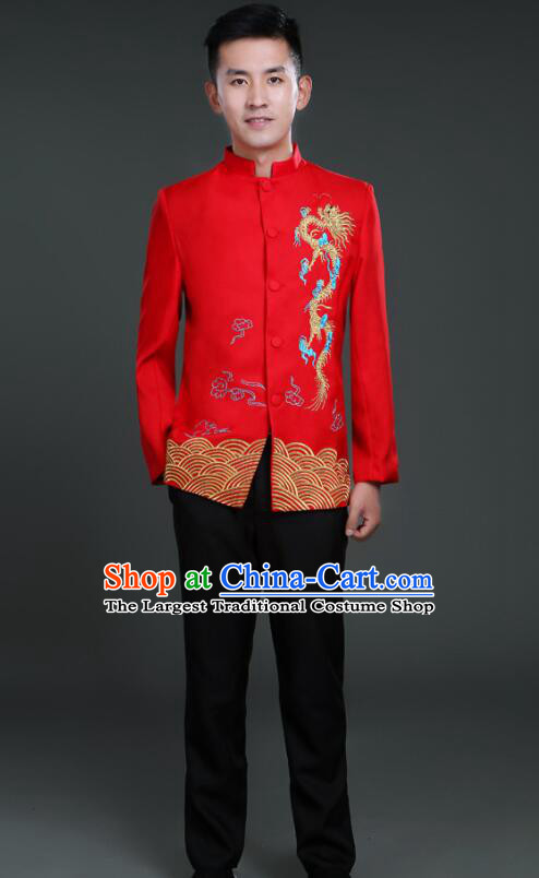 Chinese Embroidered Dragon Groom Costumes Zhongshan Clothing Tang Suits Traditional Wedding Suits