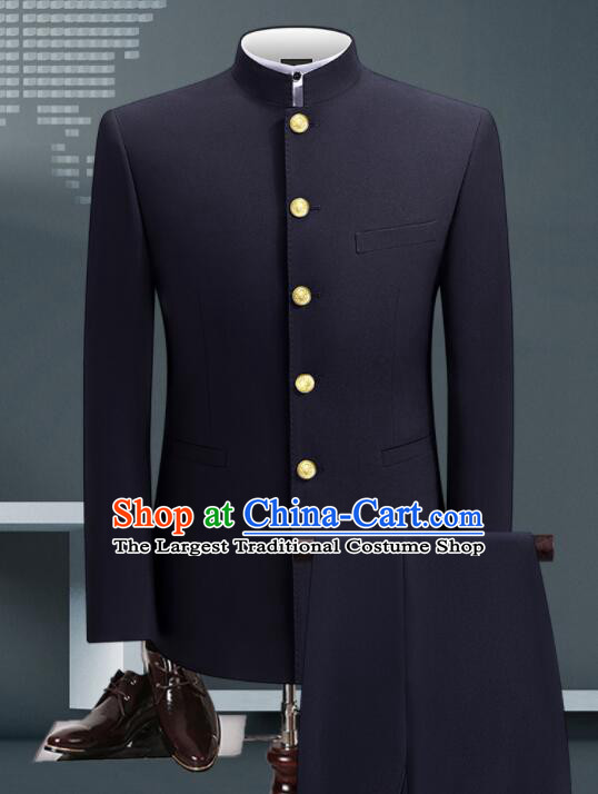 Chinese Groom Black Zhongshan Clothing Traditional Wedding Suits Tang Zhuang Costumes