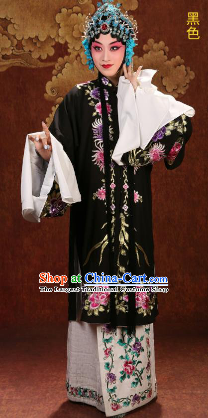 China Traditional Opera Actress Clothing Beijing Opera Diva Outer Costume Peking Opera Hua Tan Black Gown Garment