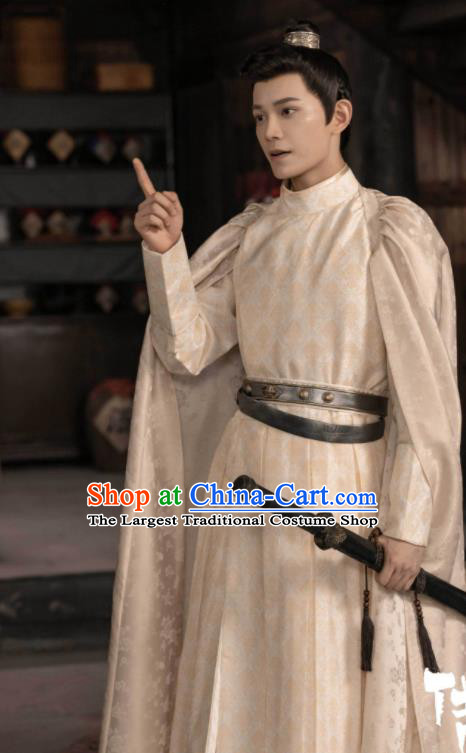 China Ancient Prince Garment Costumes Traditional Hanfu Robe Wuxia Drama The Romance of Tiger and Rose Han Shuo Clothing and Headpiece
