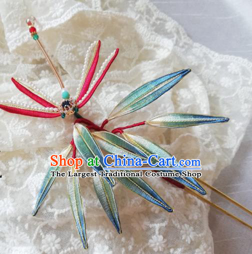 Chinese Traditional Silk Dragonfly Hairpin Hanfu Hair Accessories Ancient Song Dynasty Pearls Hair Stick