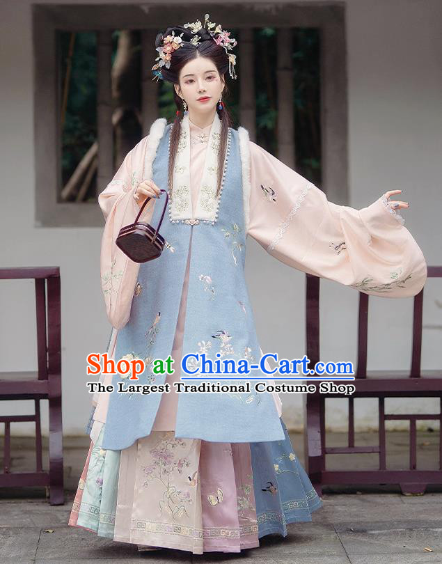 China Ancient Ming Dynasty Palace Princess Historical Costumes Traditional Hanfu Embroidered Apparels Full Set