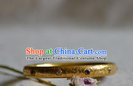 China National Golden Bracelet Jewelry Traditional Handmade Qing Dynasty Bangle Sapphire Accessories