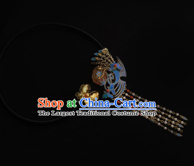 China Traditional Phoenix Tassel Necklace Jewelry Accessories Qing Dynasty Golden Butterfly Necklet Pendant