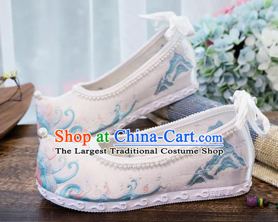 China Handmade National Pearls Shoes Embroidered Clouds Shoes Traditional Hanfu Bow Shoes
