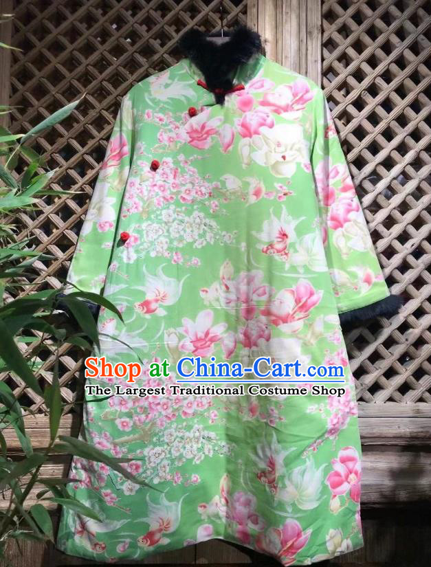 China Traditional Printing Mangnolia Jacket Upper Outer Garment National Costume