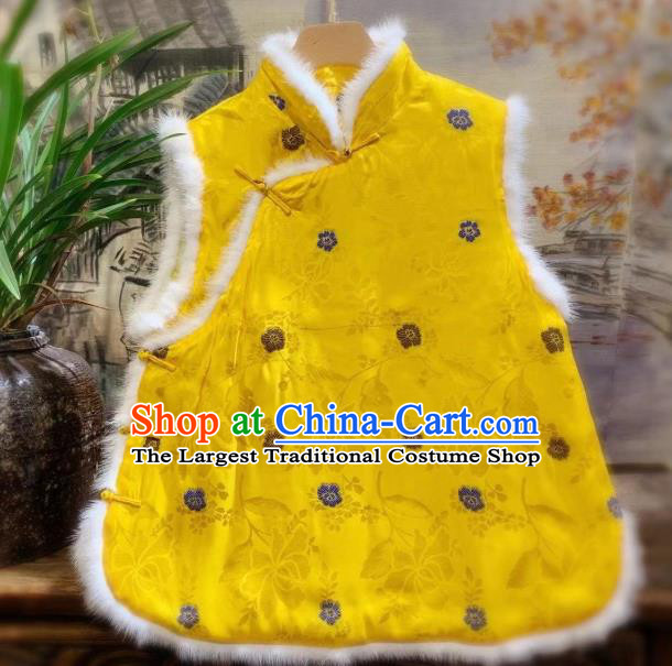 China Tang Suit Yellow Silk Waistcoat Winter Vest Women Clothing