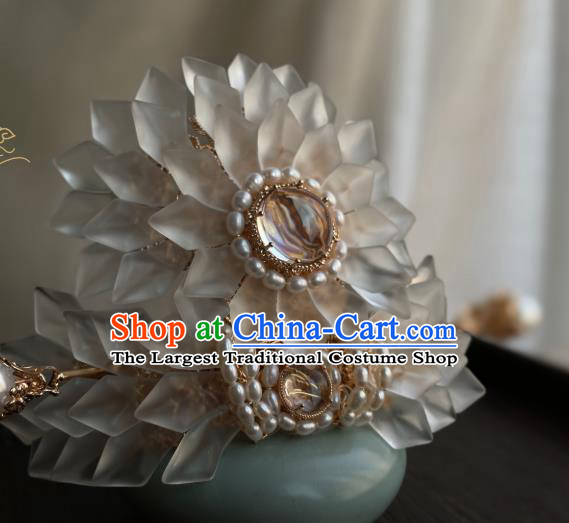 Chinese Handmade Pearls Hair Crown Traditional Hanfu Hair Accessories Ancient Princess Hair Comb