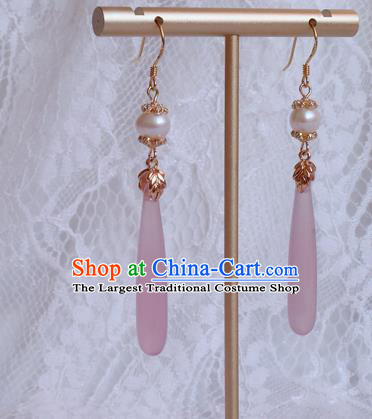 China Traditional Hanfu Pink Earrings Ancient Ming Dynasty Eardrop Jewelry