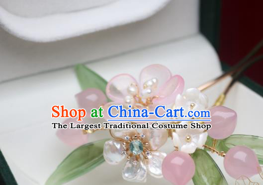Chinese Handmade Shell Flowers Hair Stick Traditional Ancient Princess Pink Peach Blossom Hairpin