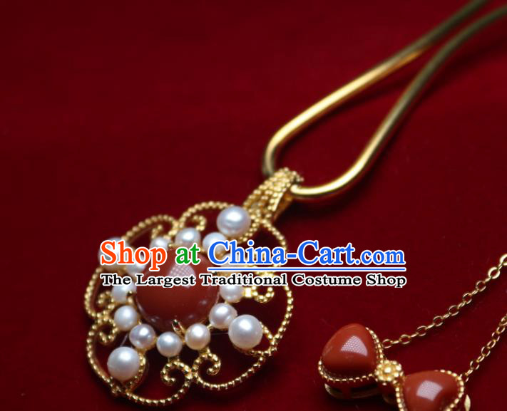 China Traditional Pearls Agate Necklet Accessories Handmade Hanfu Necklace Pendant