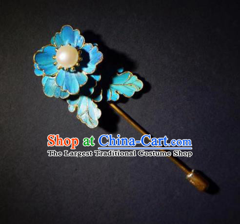 China Handmade Ancient Empress Peony Brooch Accessories Traditional Qing Dynasty Pearl Breastpin Jewelry