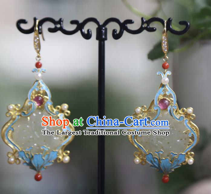 Chinese Traditional Jewelry Qing Dynasty Jade Earrings Ancient Empress Tourmaline Ear Accessories