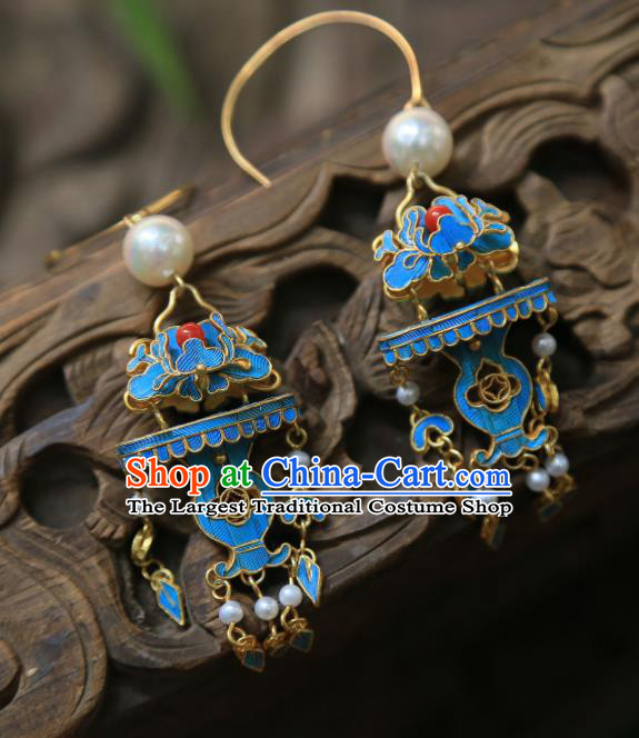 Chinese Traditional Qing Dynasty Earrings Jewelry Ancient Empress Coral Ear Accessories