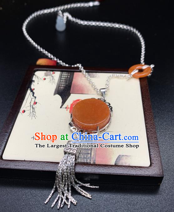 Handmade Chinese Silver Necklace Accessories National Agate Necklet Pendant