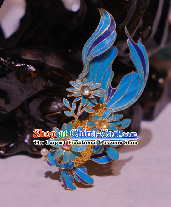 China Traditional Cheongsam Gems Breastpin Jewelry Handmade Filigree Goldfish Brooch Accessories