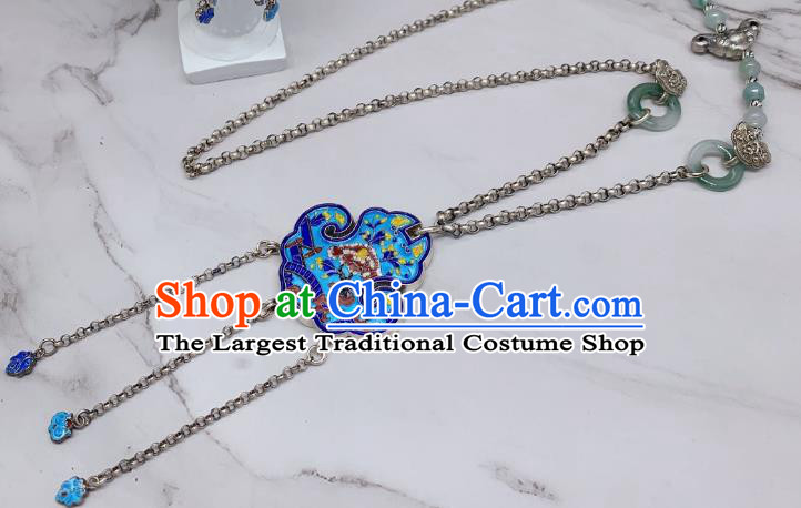 Handmade Chinese Wedding Blueing Necklace National Silver Tassel Necklet Accessories