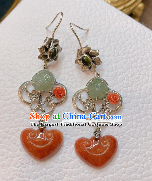 China Traditional Agate Ear Accessories Classical Cheongsam Silver Plum Blossom Earrings