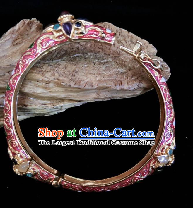 Handmade Chinese Wristlet Accessories National Enamel Red Bracelet Gems Bangle