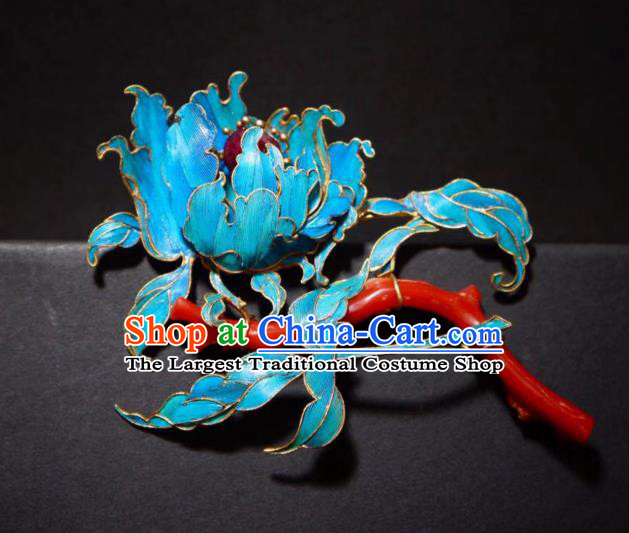 China Handmade Coral Brooch Accessories Traditional Qing Dynasty Ruby Peony Breastpin Jewelry