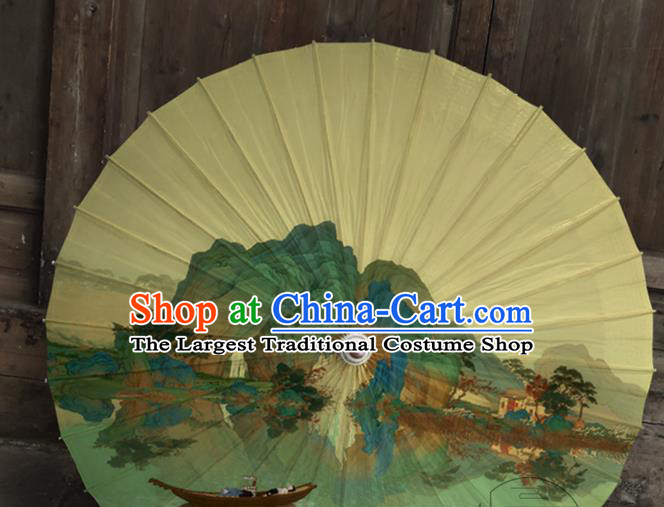 China Classical Dance Landscape Painting Umbrella Traditional Handmade Yellow Oil Paper Umbrella