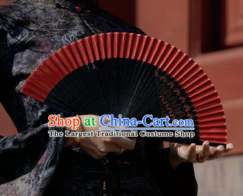 Chinese Traditional Red Silk Fan Bamboo Accordion Handmade Folding Fan