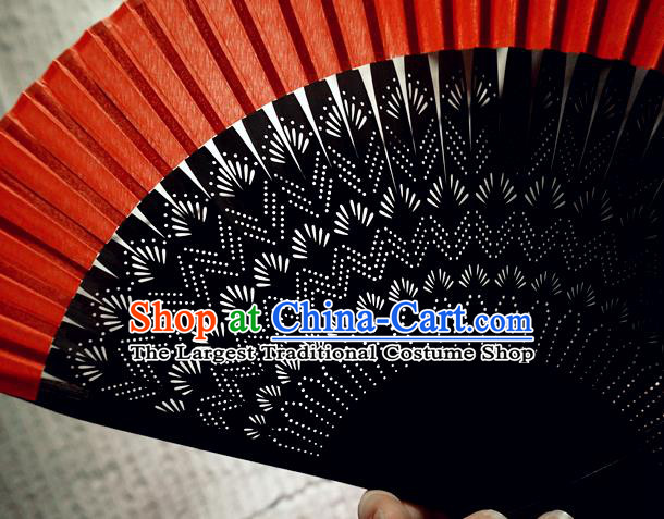 Chinese Traditional Red Silk Fan Bamboo Accordion Handmade Folding Fan