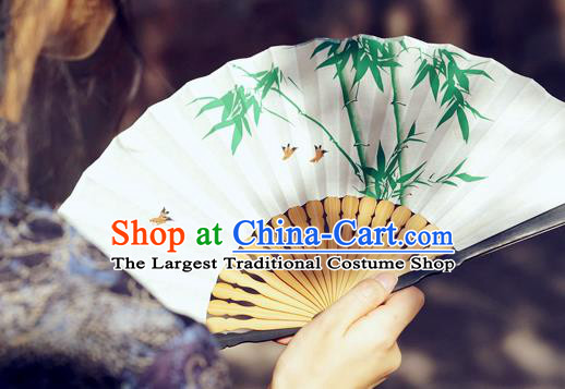Chinese Traditional White Cloth Accordion Fan Handmade Painting Bamboo Folding Fan