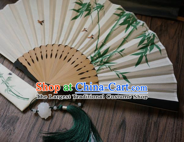 Chinese Traditional White Cloth Accordion Fan Handmade Painting Bamboo Folding Fan
