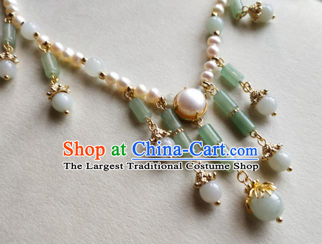 Chinese Classical Aventurine Tassel Necklet Traditional Hanfu Pearls Necklace Accessories