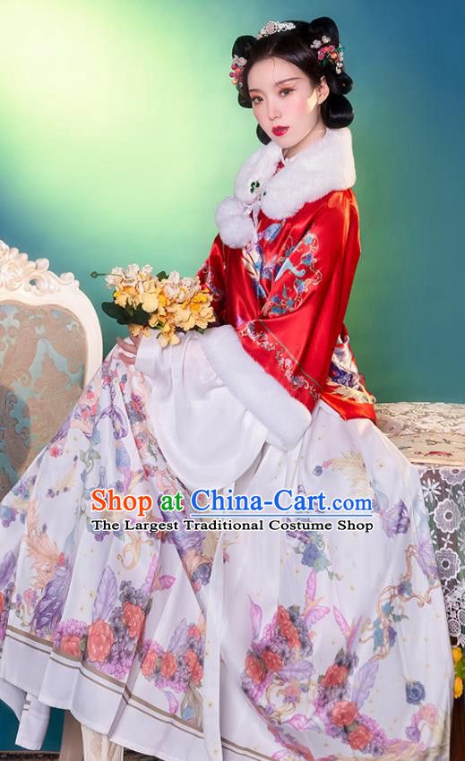 Traditional China Ming Dynasty Young Beauty Historical Clothing Ancient Noble Lady Hanfu Dress Apparels