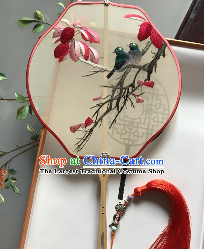 Chinese Classical Palace Fan Handmade Embroidered Silk Fan Traditional Wedding Hanfu Fan