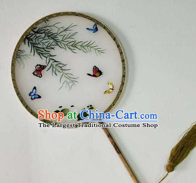 Chinese Embroidered Butterfly Palace Fan Handmade Silk Fan Traditional Circular Fan