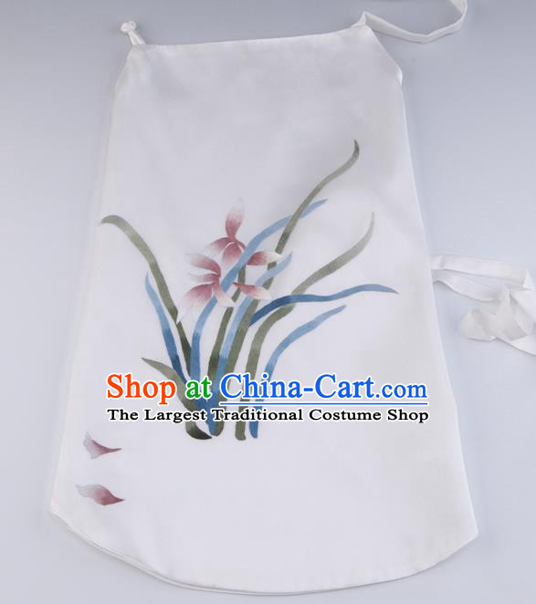 China Handmade Embroidered Orchid White Silk Bellyband Traditional Stomachers Undergarment