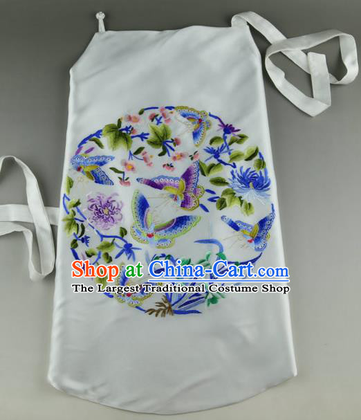 China Women Sexy Corset Handmade Embroidered Orchids Butterfly White Silk Bellyband Traditional Stomachers Undergarment