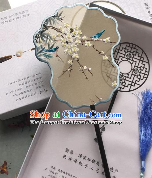 Chinese Traditional Embroidered Plum Blossom Silk Fan Classical Dance Fan Handmade Palace Fan