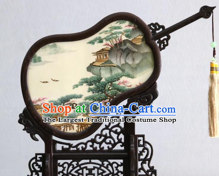 Chinese Handmade Double Side Embroidery Silk Craft Traditional Embroidered Rosewood Desk Screen