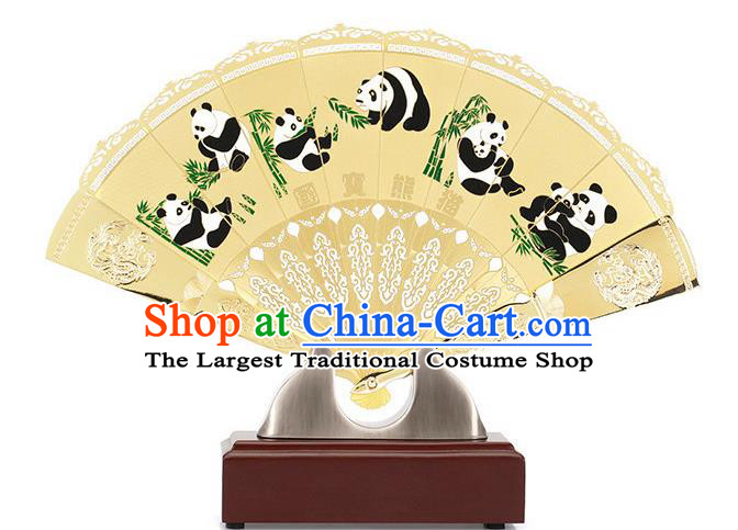 Chinese Handmade Brass Fan Traditional Folding Fan Printing Panda Accordion Decoration
