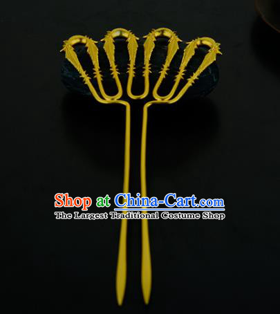 China Ancient Empress Golden Bamboo Hairpin Handmade Traditional Song Dynasty Court Hair Stick