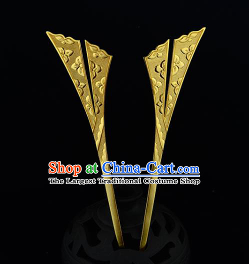 China Ancient Palace Empress Golden Hairpin Handmade Traditional Tang Dynasty Court Hair Stick