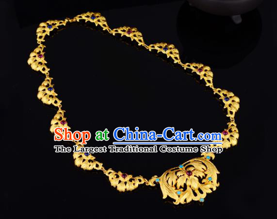 Chinese Ancient Princess Golden Necklace Traditional Ming Dynasty Necklet Jewelry