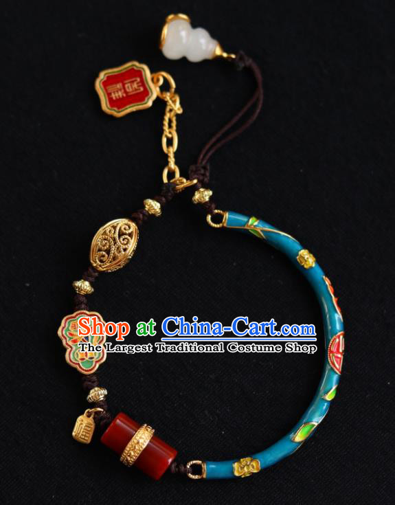 Chinese Handmade National Cloisonne Bracelet Traditional Cheongsam Jade Gourd Tassel Wristlet Accessories