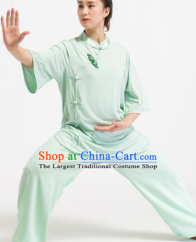 China Traditional Kung Fu Tai Chi Clothing Summer Light Green Uniforms