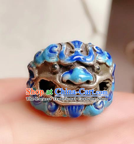 Chinese National Blueing Silver Ring Jewelry Traditional Handmade Accessories Retro Carving Lion Circlet