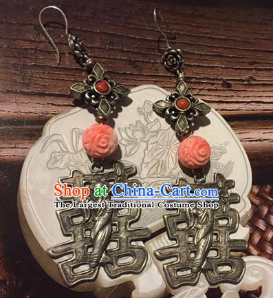 Chinese National Silver Earrings Traditional Jewelry Handmade Wedding Ear Accessories