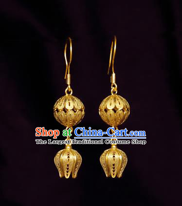 Chinese Traditional Qing Dynasty Palace Golden Earrings Accessories Ancient Court Empress Ear Jewelry