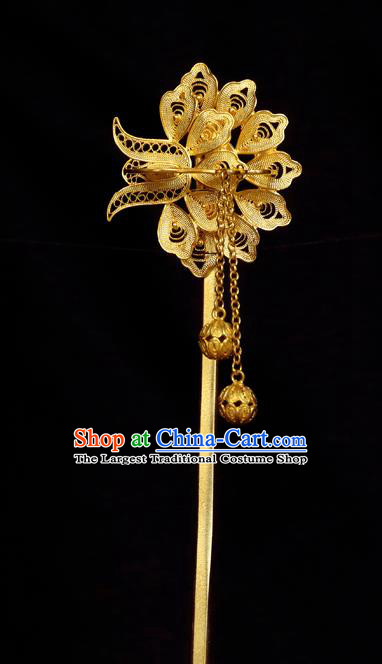 China Traditional Cheongsam Hair Accessories Handmade Golden Peacock Tassel Hairpin