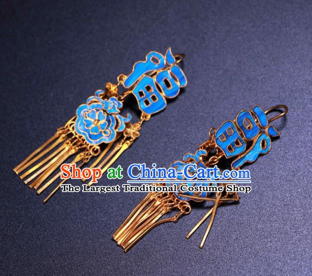 Chinese Classical Cloisonne Earrings Jewelry Ancient Qing Dynasty Court Woman Ear Accessories