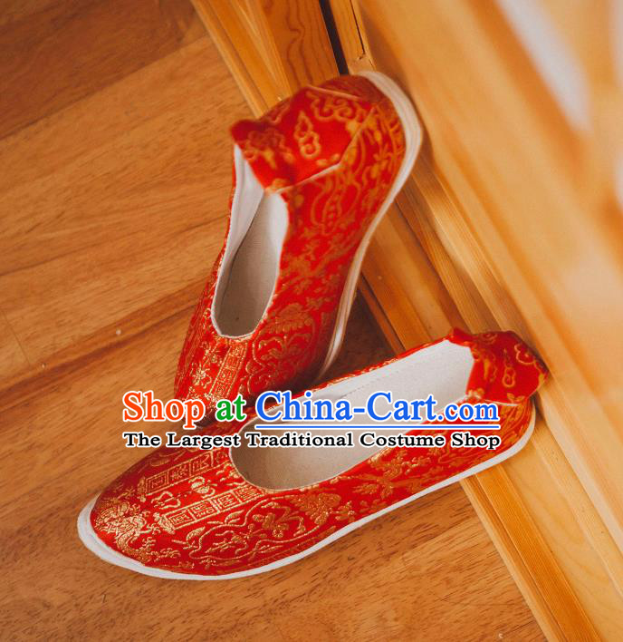 Handmade Chinese Wedding Shoes Ancient Song Dynasty Princess Shoes Traditional Red Silk Hanfu Shoes